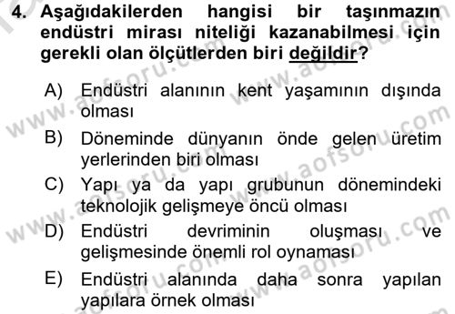 Kentsel ve Çevresel Koruma Dersi 2016 - 2017 Yılı (Final) Dönem Sonu Sınav Soruları 4. Soru