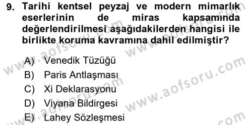 Kentsel ve Çevresel Koruma Dersi 2016 - 2017 Yılı (Final) Dönem Sonu Sınav Soruları 9. Soru