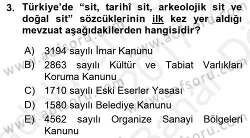 Kentsel ve Çevresel Koruma Dersi 2017 - 2018 Yılı (Vize) Ara Sınav Soruları 3. Soru