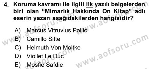 Kentsel ve Çevresel Koruma Dersi 2017 - 2018 Yılı (Vize) Ara Sınav Soruları 4. Soru
