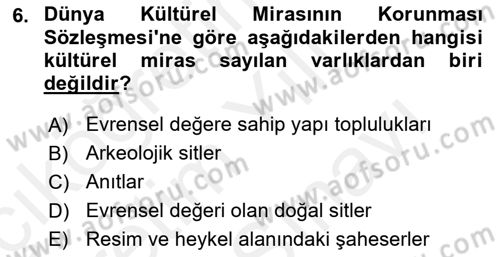 Kentsel ve Çevresel Koruma Dersi 2017 - 2018 Yılı (Vize) Ara Sınav Soruları 6. Soru