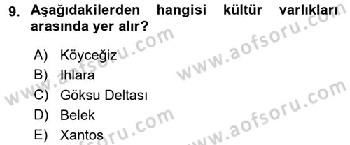 Kentsel ve Çevresel Koruma Dersi 2017 - 2018 Yılı (Vize) Ara Sınav Soruları 9. Soru