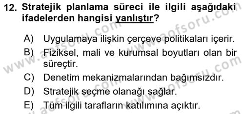 Kentsel ve Çevresel Koruma Dersi 2017 - 2018 Yılı (Final) Dönem Sonu Sınav Soruları 12. Soru