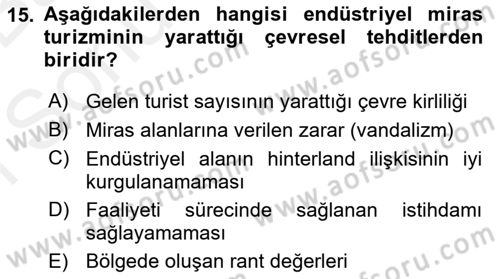 Kentsel ve Çevresel Koruma Dersi 2017 - 2018 Yılı (Final) Dönem Sonu Sınav Soruları 15. Soru