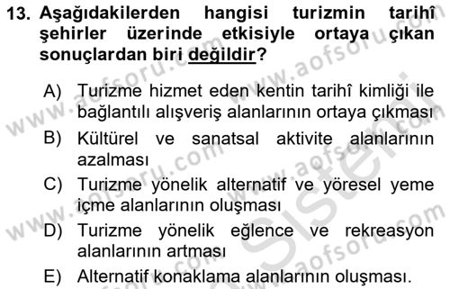 Kentsel ve Çevresel Koruma Dersi 2018 - 2019 Yılı 3 Ders Sınav Soruları 13. Soru