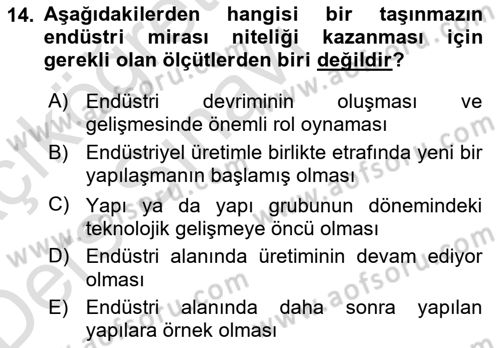 Kentsel ve Çevresel Koruma Dersi 2018 - 2019 Yılı 3 Ders Sınav Soruları 14. Soru