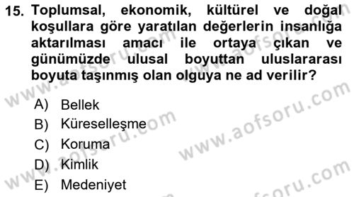 Kentsel ve Çevresel Koruma Dersi 2018 - 2019 Yılı 3 Ders Sınav Soruları 15. Soru