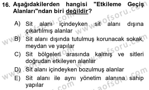 Kentsel ve Çevresel Koruma Dersi 2018 - 2019 Yılı 3 Ders Sınav Soruları 16. Soru