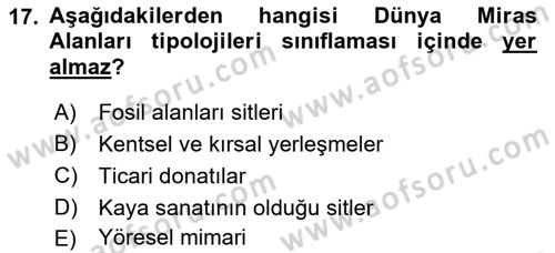 Kentsel ve Çevresel Koruma Dersi 2018 - 2019 Yılı 3 Ders Sınav Soruları 17. Soru
