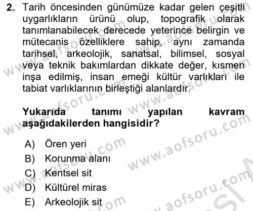Kentsel ve Çevresel Koruma Dersi 2018 - 2019 Yılı 3 Ders Sınav Soruları 2. Soru