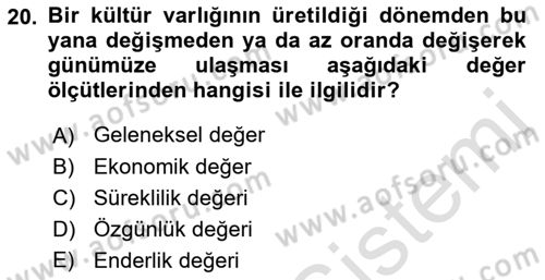 Kentsel ve Çevresel Koruma Dersi 2018 - 2019 Yılı 3 Ders Sınav Soruları 20. Soru