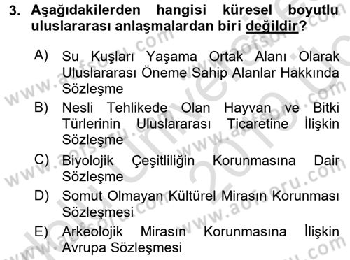 Kentsel ve Çevresel Koruma Dersi 2018 - 2019 Yılı 3 Ders Sınav Soruları 3. Soru