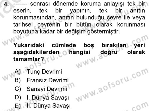 Kentsel ve Çevresel Koruma Dersi 2018 - 2019 Yılı 3 Ders Sınav Soruları 4. Soru