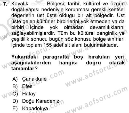 Kentsel ve Çevresel Koruma Dersi 2018 - 2019 Yılı 3 Ders Sınav Soruları 7. Soru