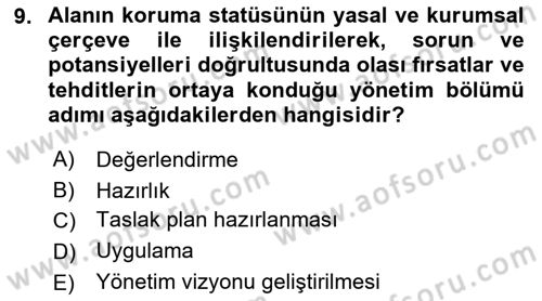 Kentsel ve Çevresel Koruma Dersi 2018 - 2019 Yılı 3 Ders Sınav Soruları 9. Soru