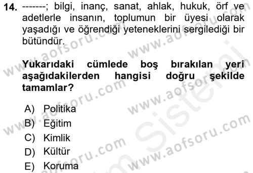 Kentsel ve Çevresel Koruma Dersi 2018 - 2019 Yılı (Vize) Ara Sınav Soruları 14. Soru