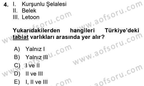 Kentsel ve Çevresel Koruma Dersi 2018 - 2019 Yılı (Vize) Ara Sınav Soruları 4. Soru