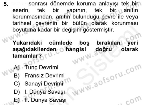 Kentsel ve Çevresel Koruma Dersi 2018 - 2019 Yılı (Vize) Ara Sınav Soruları 5. Soru