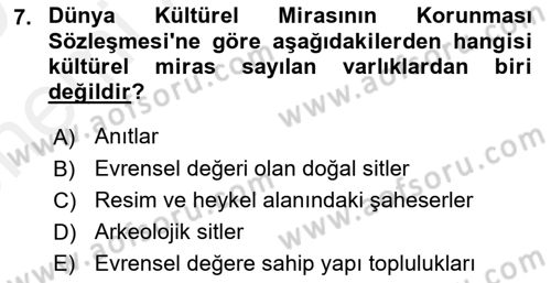 Kentsel ve Çevresel Koruma Dersi 2018 - 2019 Yılı (Vize) Ara Sınav Soruları 7. Soru