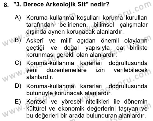 Kentsel ve Çevresel Koruma Dersi 2018 - 2019 Yılı (Vize) Ara Sınav Soruları 8. Soru