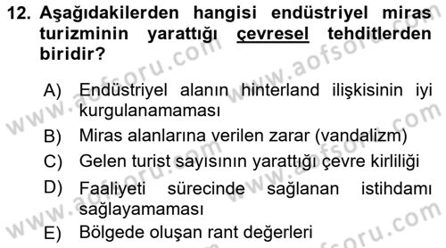 Kentsel ve Çevresel Koruma Dersi 2018 - 2019 Yılı (Final) Dönem Sonu Sınav Soruları 12. Soru