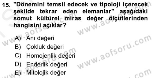 Kentsel ve Çevresel Koruma Dersi 2018 - 2019 Yılı (Final) Dönem Sonu Sınav Soruları 15. Soru