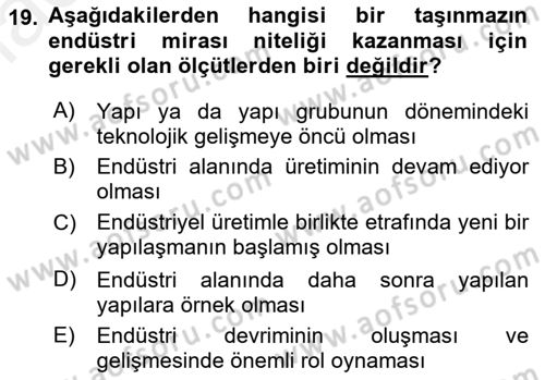 Kentsel ve Çevresel Koruma Dersi 2018 - 2019 Yılı (Final) Dönem Sonu Sınav Soruları 19. Soru
