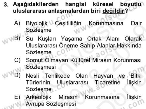 Kentsel ve Çevresel Koruma Dersi 2018 - 2019 Yılı (Final) Dönem Sonu Sınav Soruları 3. Soru