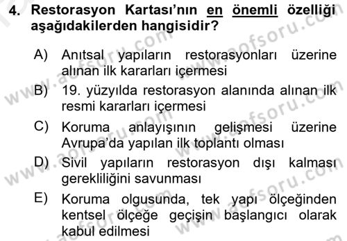 Kentsel ve Çevresel Koruma Dersi 2018 - 2019 Yılı (Final) Dönem Sonu Sınav Soruları 4. Soru