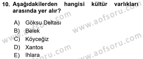 Kentsel ve Çevresel Koruma Dersi 2018 - 2019 Yılı Yaz Okulu Sınav Soruları 10. Soru