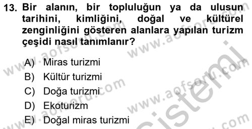 Kentsel ve Çevresel Koruma Dersi 2018 - 2019 Yılı Yaz Okulu Sınav Soruları 13. Soru