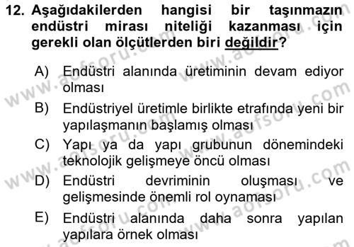 Kentsel ve Çevresel Koruma Dersi 2020 - 2021 Yılı Yaz Okulu Sınav Soruları 12. Soru