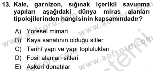 Kentsel ve Çevresel Koruma Dersi 2020 - 2021 Yılı Yaz Okulu Sınav Soruları 13. Soru