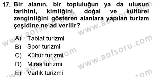 Kentsel ve Çevresel Koruma Dersi 2020 - 2021 Yılı Yaz Okulu Sınav Soruları 17. Soru