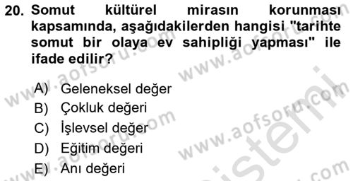 Kentsel ve Çevresel Koruma Dersi 2020 - 2021 Yılı Yaz Okulu Sınav Soruları 20. Soru