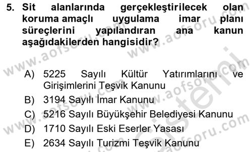 Kentsel ve Çevresel Koruma Dersi 2020 - 2021 Yılı Yaz Okulu Sınav Soruları 5. Soru