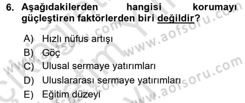 Kentsel ve Çevresel Koruma Dersi 2020 - 2021 Yılı Yaz Okulu Sınav Soruları 6. Soru