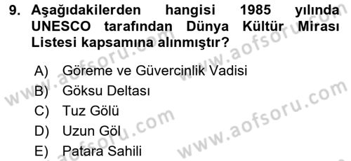 Kentsel ve Çevresel Koruma Dersi 2020 - 2021 Yılı Yaz Okulu Sınav Soruları 9. Soru