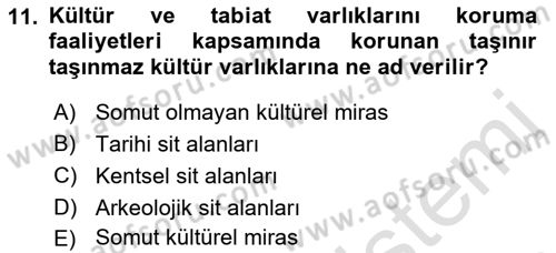 Kentsel ve Çevresel Koruma Dersi 2021 - 2022 Yılı (Vize) Ara Sınav Soruları 11. Soru