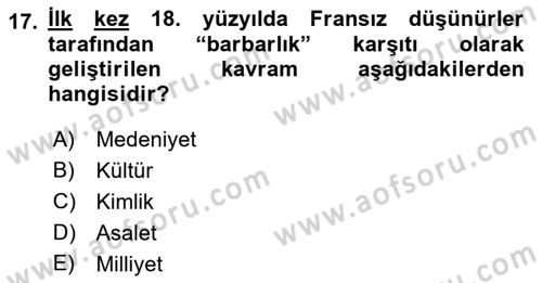 Kentsel ve Çevresel Koruma Dersi 2021 - 2022 Yılı (Vize) Ara Sınav Soruları 17. Soru