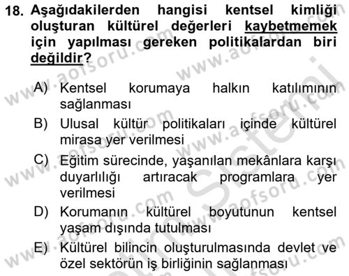 Kentsel ve Çevresel Koruma Dersi 2021 - 2022 Yılı (Vize) Ara Sınav Soruları 18. Soru