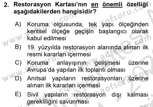 Kentsel ve Çevresel Koruma Dersi 2021 - 2022 Yılı (Vize) Ara Sınav Soruları 2. Soru