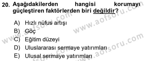 Kentsel ve Çevresel Koruma Dersi 2021 - 2022 Yılı (Vize) Ara Sınav Soruları 20. Soru