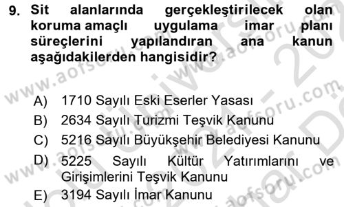 Kentsel ve Çevresel Koruma Dersi 2021 - 2022 Yılı (Vize) Ara Sınav Soruları 9. Soru