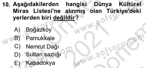 Kentsel ve Çevresel Koruma Dersi 2021 - 2022 Yılı (Final) Dönem Sonu Sınav Soruları 10. Soru