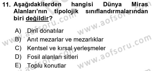 Kentsel ve Çevresel Koruma Dersi 2021 - 2022 Yılı (Final) Dönem Sonu Sınav Soruları 11. Soru