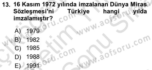 Kentsel ve Çevresel Koruma Dersi 2021 - 2022 Yılı (Final) Dönem Sonu Sınav Soruları 13. Soru