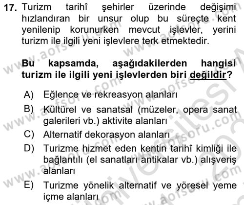 Kentsel ve Çevresel Koruma Dersi 2021 - 2022 Yılı (Final) Dönem Sonu Sınav Soruları 17. Soru