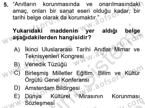 Kentsel ve Çevresel Koruma Dersi 2021 - 2022 Yılı (Final) Dönem Sonu Sınav Soruları 5. Soru