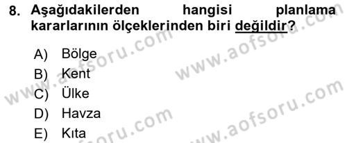 Kentsel ve Çevresel Koruma Dersi 2021 - 2022 Yılı (Final) Dönem Sonu Sınav Soruları 8. Soru